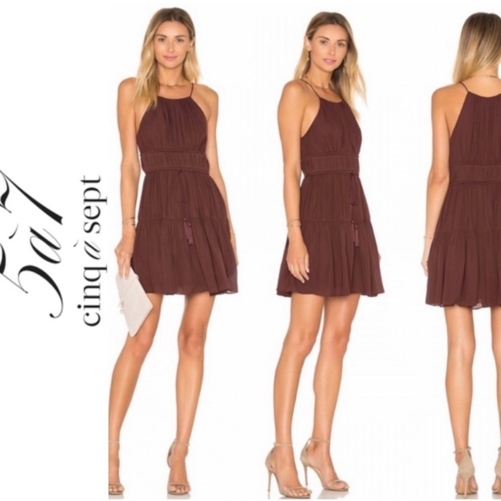 cinq a sept Brown Halter Mini Dress
